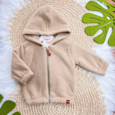  Jaqueta em Fleece com Pelinhos e Capuz - Areia